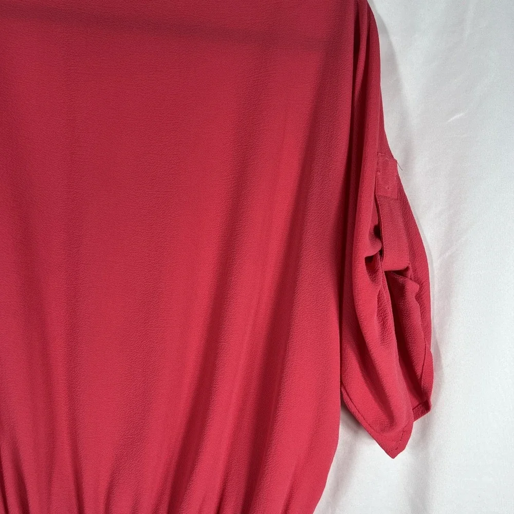Michael Kors‎ Top Women's Med Rose Scoop Neck Roll Tab Sleeve Sheer Blouse